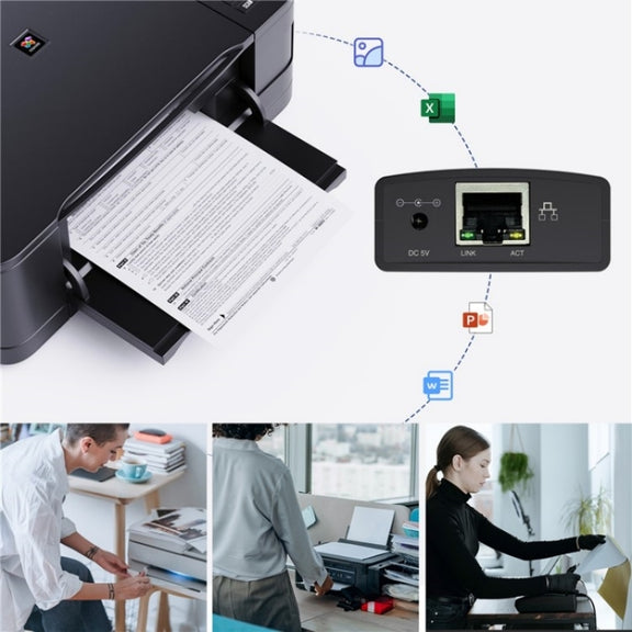 WAVLINK NU72P11 100Mbps Network Print Server USB 2.0 Network Printer Power Adapter(UK Plug)