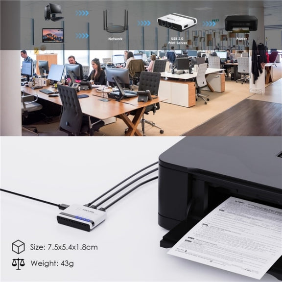 WAVLINK NU516U1 USB2.0 Wireless Printer Server With 10 / 100Mbps LAN / Bridge WiFi(UK Plug)