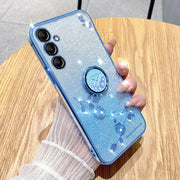 For Samsung Galaxy S25 5G Gradient Glitter Immortal Flower Ring All-inclusive Phone Case(Blue)