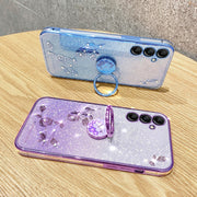 For Samsung Galaxy S25 5G Gradient Glitter Immortal Flower Ring All-inclusive Phone Case(Blue)