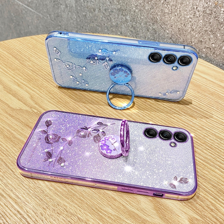 For Samsung Galaxy S25 5G Gradient Glitter Immortal Flower Ring All-inclusive Phone Case(Blue)