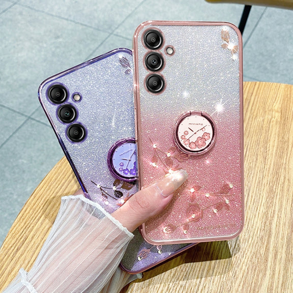 For Samsung Galaxy S25+ 5G Gradient Glitter Immortal Flower Ring All-inclusive Phone Case(Pink)