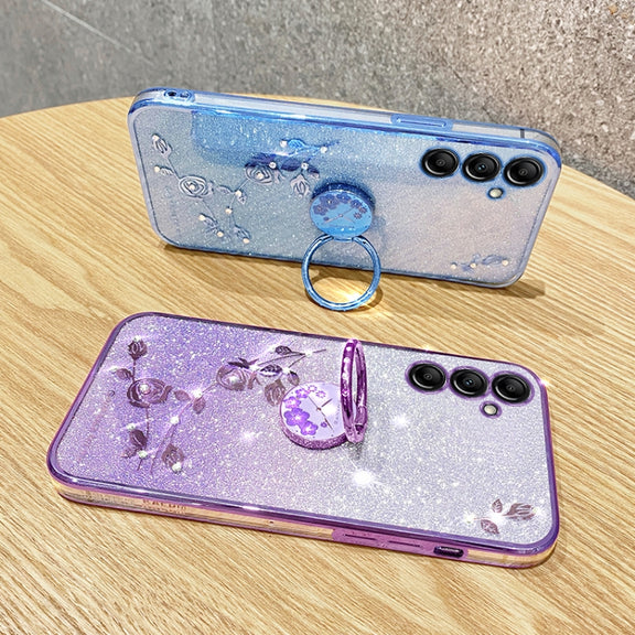 For Samsung Galaxy S25+ 5G Gradient Glitter Immortal Flower Ring All-inclusive Phone Case(Pink)