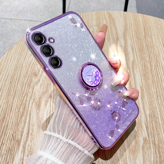 For Samsung Galaxy S25 Ultra 5G Gradient Glitter Immortal Flower Ring All-inclusive Phone Case(Pink)