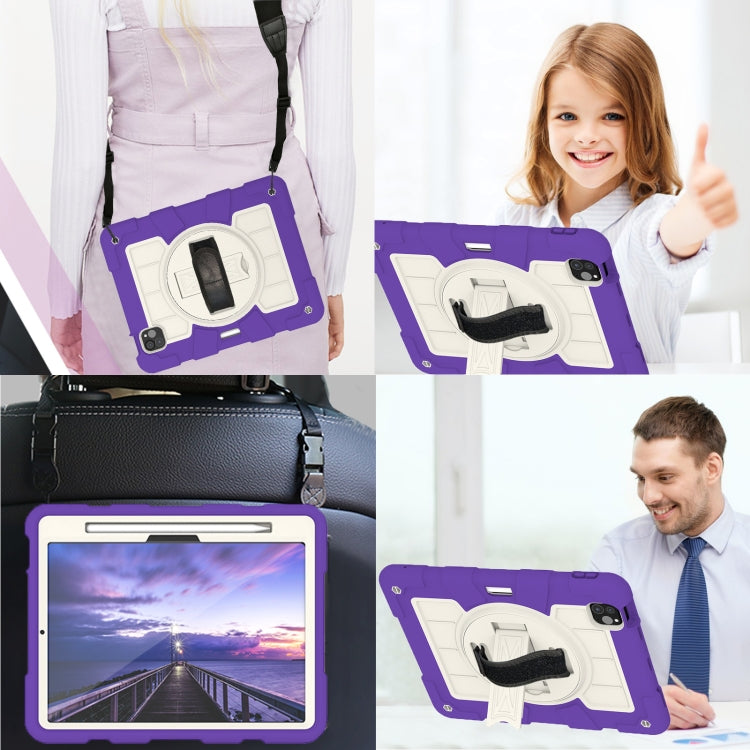 For iPad Air 11 2024 Silicone Hybrid PC Shockproof Tablet Case with Shoulder Strap(Catharanthus Roseus) - iPad Air 11 2024 Cases by PMC TechLife | Online Shopping South Africa | PMC TechLife | Buy Now Pay Later Mobicred