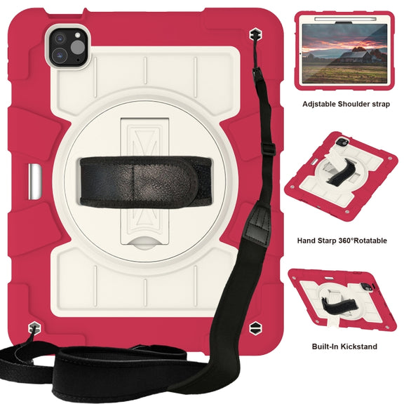 For iPad Air 11 2025 / 2024 Silicone Hybrid PC Shockproof Tablet Case with Shoulder Strap(Feifan Magenta)