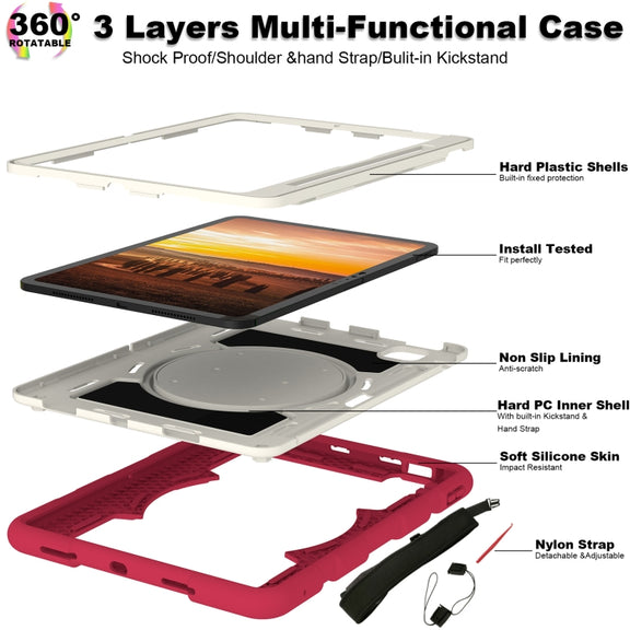 For iPad Air 11 2025 / 2024 Silicone Hybrid PC Shockproof Tablet Case with Shoulder Strap(Feifan Magenta)