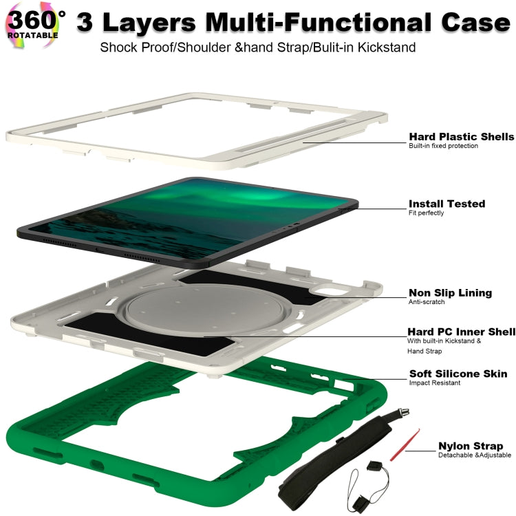 For iPad Air 11 2025 / 2024 Silicone Hybrid PC Shockproof Tablet Case with Shoulder Strap(Classic Green) - iPad Air 11 2025 / 2024 Cases by PMC TechLife | Online Shopping South Africa | PMC TechLife | Buy Now Pay Later Mobicred