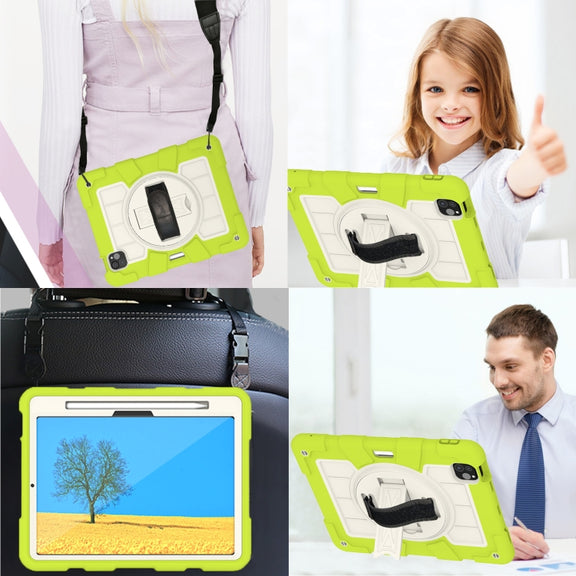 For iPad Air 11 2024 Silicone Hybrid PC Shockproof Tablet Case with Shoulder Strap(Love Birds Green)