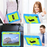 For iPad Air 11 2024 Silicone Hybrid PC Shockproof Tablet Case with Shoulder Strap(Bluish-Green)