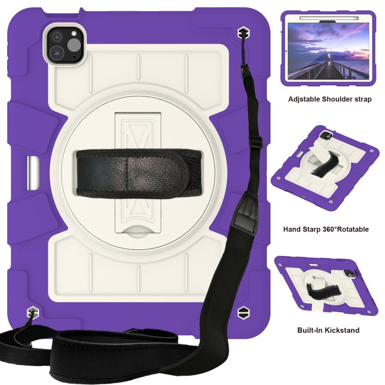 For iPad Pro 11 2024 Silicone Hybrid PC Shockproof Tablet Case with Shoulder Strap(Catharanthus Roseus) - iPad Pro 11 2024 Cases by PMC TechLife | Online Shopping South Africa | PMC TechLife | Buy Now Pay Later Mobicred