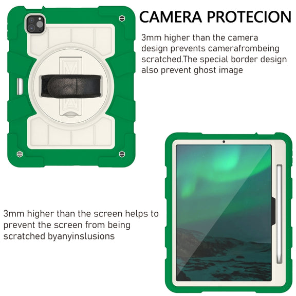 For iPad Pro 11 2024 Silicone Hybrid PC Shockproof Tablet Case with Shoulder Strap(Classic Green)