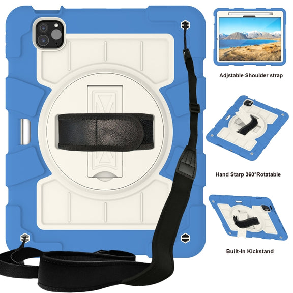 For iPad Pro 11 2024 Silicone Hybrid PC Shockproof Tablet Case with Shoulder Strap(Azure Blue)