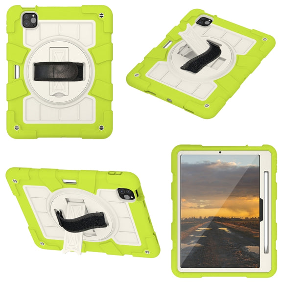For iPad Pro 11 2024 Silicone Hybrid PC Shockproof Tablet Case with Shoulder Strap(Love Birds Green)