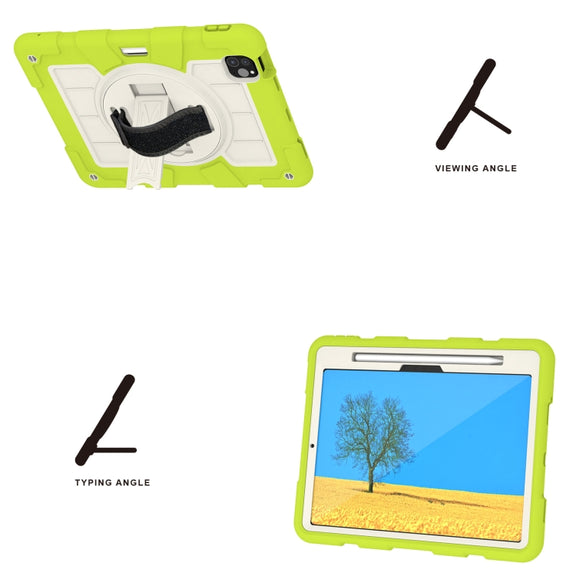 For iPad Pro 11 2024 Silicone Hybrid PC Shockproof Tablet Case with Shoulder Strap(Love Birds Green)