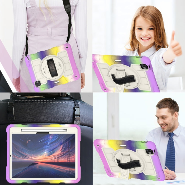 For iPad Pro 11 2024 Silicone Hybrid PC Shockproof Tablet Case with Shoulder Strap(Colorful Purple)
