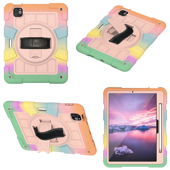 For iPad Pro 11 2024 Silicone Hybrid PC Shockproof Tablet Case with Shoulder Strap(Colorful Gold)