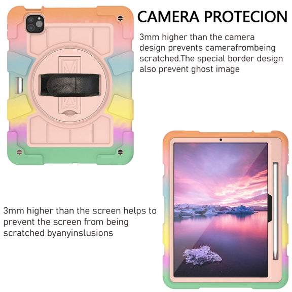 For iPad Pro 11 2024 Silicone Hybrid PC Shockproof Tablet Case with Shoulder Strap(Colorful Gold)