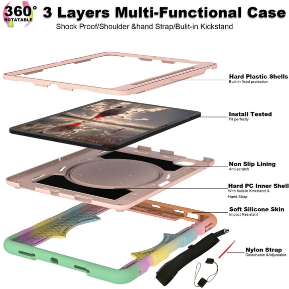 For iPad Pro 11 2024 Silicone Hybrid PC Shockproof Tablet Case with Shoulder Strap(Colorful Gold)