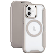 For iPhone 16 RFID Blocking Adsorption Flip MagSafe Leather Phone Case(Khaki)