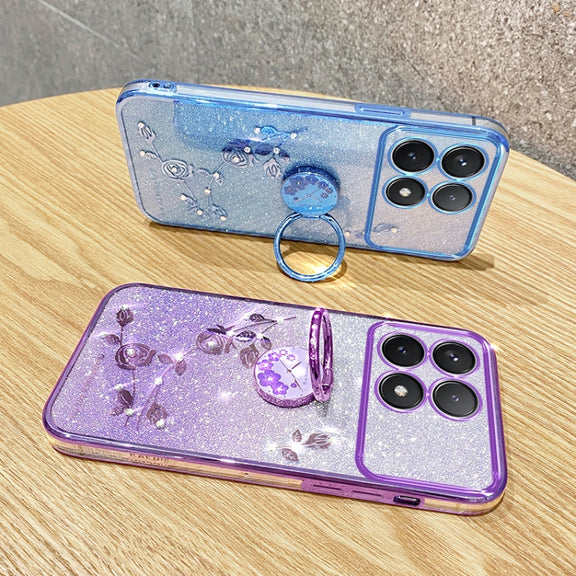 For Xiaomi Redmi K70 Gradient Glitter Immortal Flower Ring All-inclusive Phone Case(Purple)