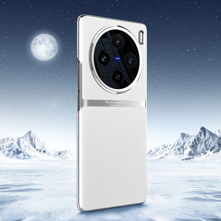 For vivo X100 Electroplating Plain-leather All-inclusive Shockproof Phone Case(White) - free shipping - PMC TechLife - Order now!
