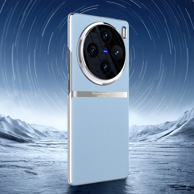 For vivo X100 Pro Electroplating Plain-leather All-inclusive Shockproof Phone Case(Blue) - free shipping - PMC TechLife - Order now!