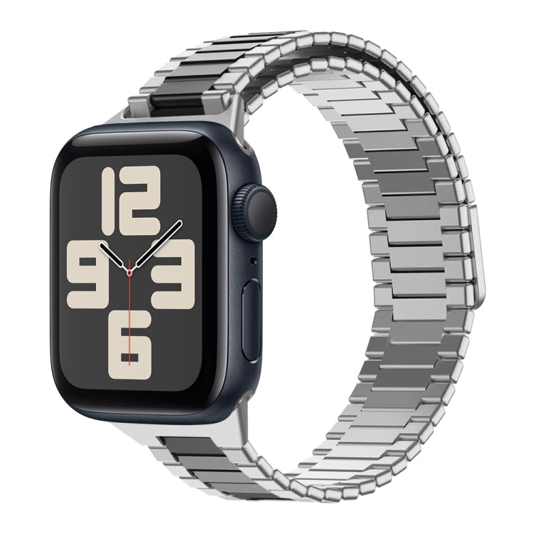 For Apple Watch SE 2023 44mm Bamboo Magnetic Stainless Steel Metal Watch Strap(Silver Black) - Watch Bands by PMC TechLife | Online Shopping South Africa | PMC TechLife
