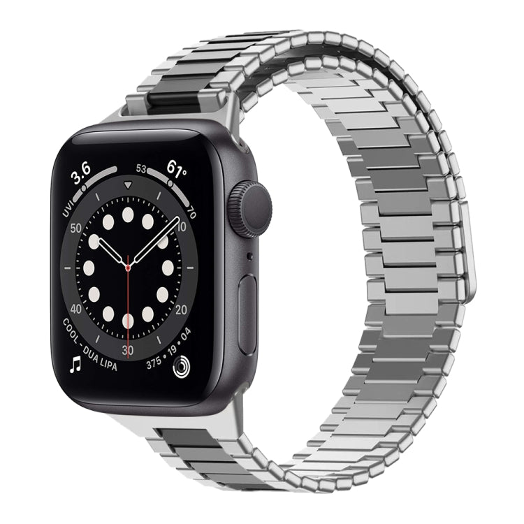 For Apple Watch Series 6 40mm Bamboo Magnetic Stainless Steel Metal Watch Strap(Silver Black) - Watch Bands by PMC TechLife | Online Shopping South Africa | PMC TechLife