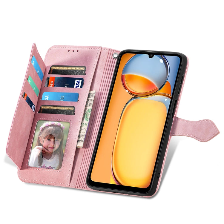 For Xiaomi Redmi 13C Embossed Flower Zipper Leather Phone Case(Pink) - 13C Cases by PMC TechLife | Online Shopping South Africa | PMC TechLife