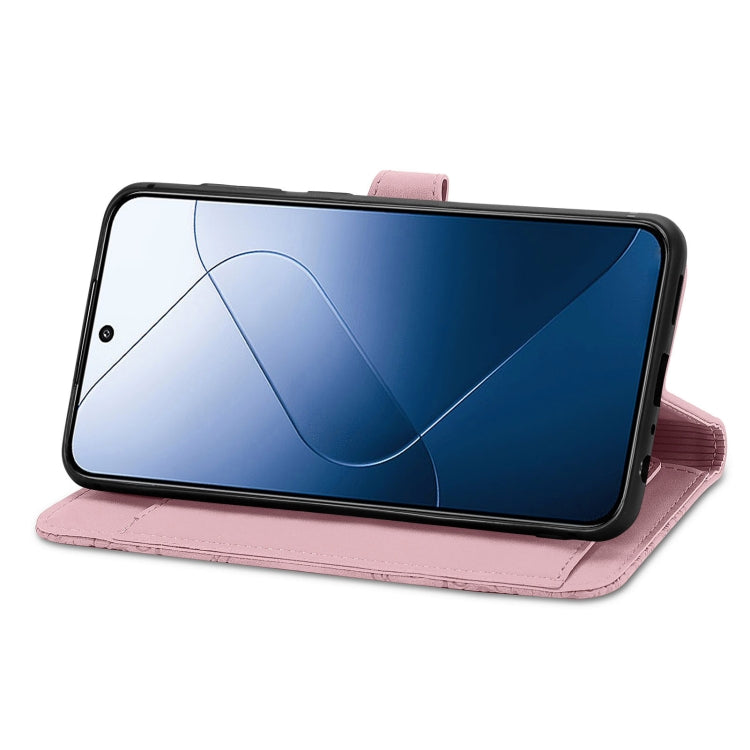 For Xiaomi 14 Pro Embossed Flower Zipper Leather Phone Case(Pink) - 14 Pro Cases by PMC TechLife | Online Shopping South Africa | PMC TechLife | Buy Now Pay Later Mobicred
