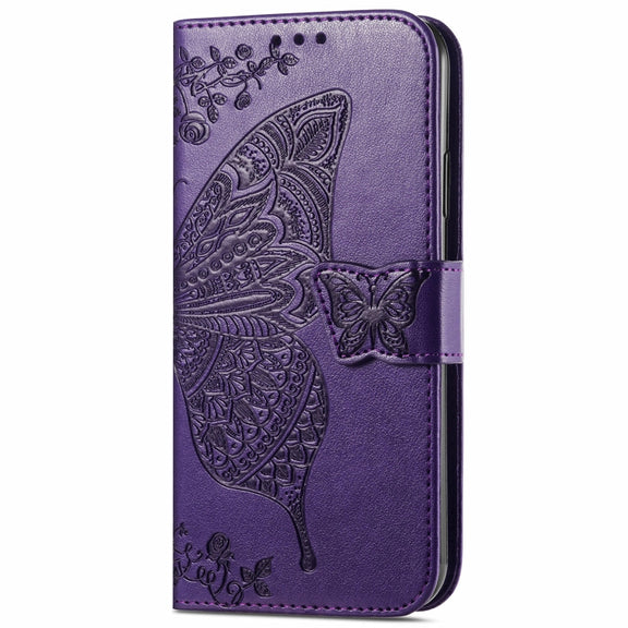 For Blackview A96 Butterfly Love Flower Embossed Leather Phone Case(Dark Purple)
