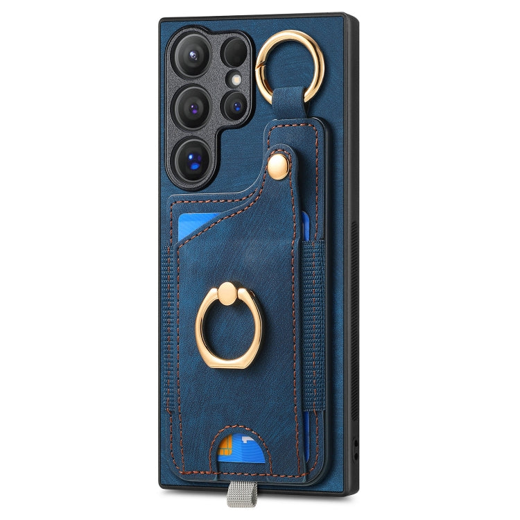 For Samsung Galaxy S24 Ultra 5G Retro Skin-feel Ring Card Bag Phone Case with Hang Loop(Blue) - Galaxy S24 Ultra 5G Cases by PMC TechLife | Online Shopping South Africa | PMC TechLife | Buy Now Pay Later Mobicred