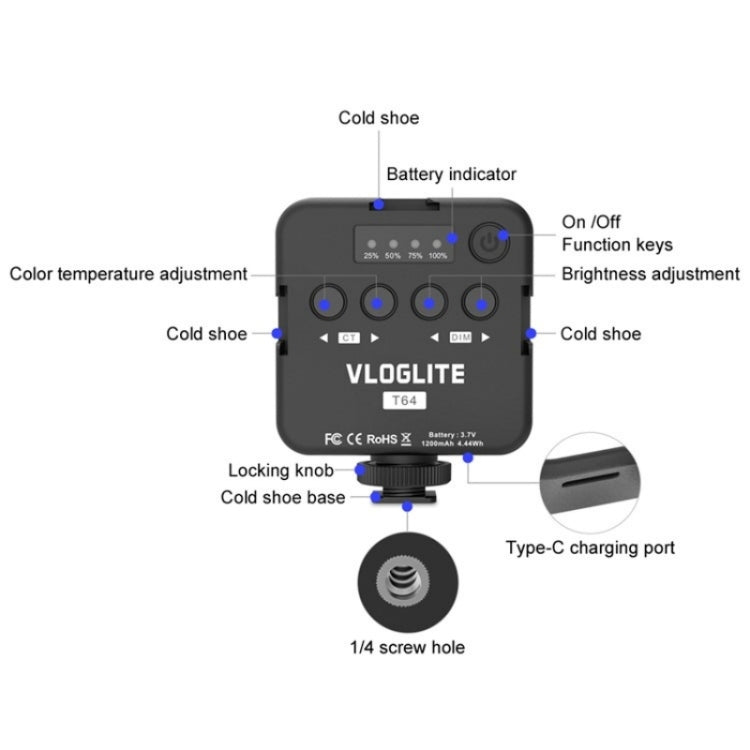 VLOGLITE T64 Portable Small Phone Video Fill Light Photography Beauty Light -  by VLOGLITE | Online Shopping South Africa | PMC Jewellery | Buy Now Pay Later Mobicred
