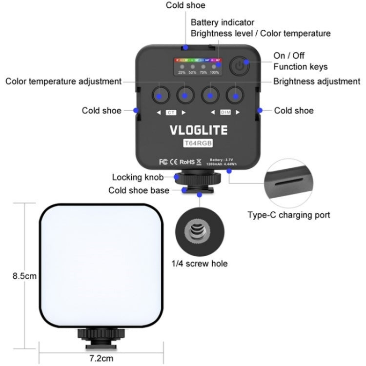VLOGLITE T64RGB Mini Pocket Beauty Light Portable RGB Fill Light Cell Phone Camera Video Fill Light - free shipping - PMC Jewellery - Order now!