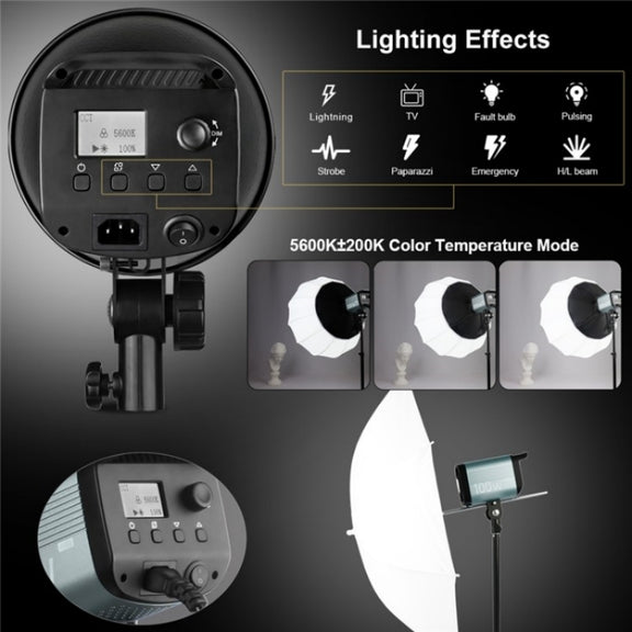 VLOGLITE P100 Professional Photography Video Fill Light 100W High Powerful Bright COB LED Light, Plug:UK Plug