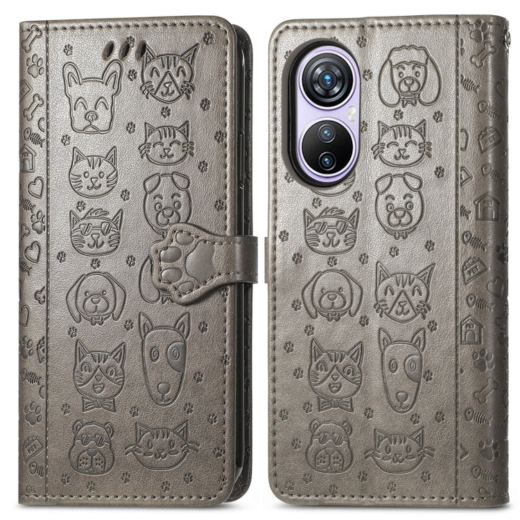 For Blackview A200 Pro Cat and Dog Embossed Leather Phone Case(Grey) - More Brand by PMC TechLife | Online Shopping South Africa | PMC TechLife