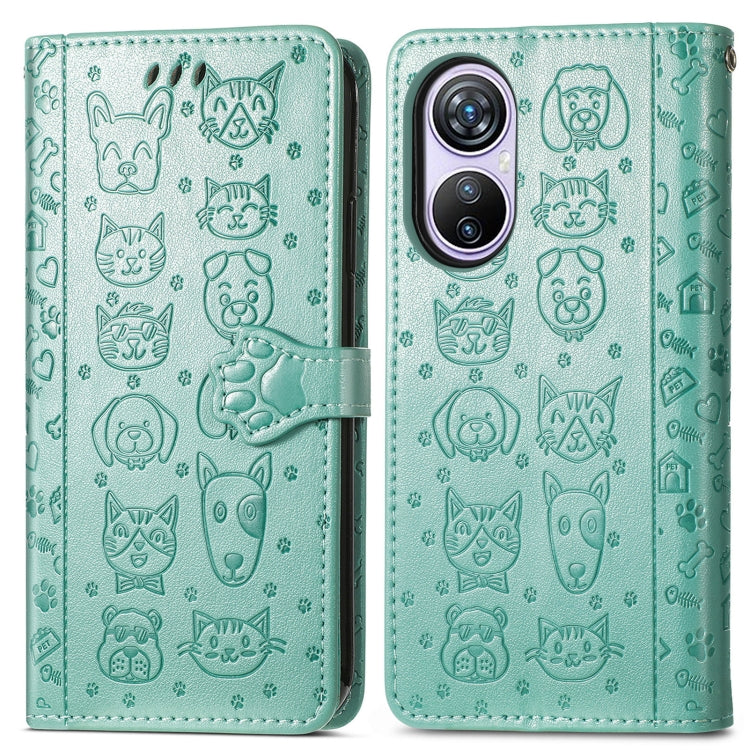 For Blackview A200 Pro Cat and Dog Embossed Leather Phone Case(Green) - More Brand by PMC TechLife | Online Shopping South Africa | PMC TechLife
