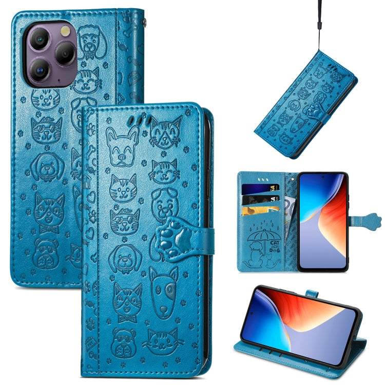 For Blackview A96 Cat and Dog Embossed Leather Phone Case(Blue) - More Brand by PMC TechLife | Online Shopping South Africa | PMC TechLife