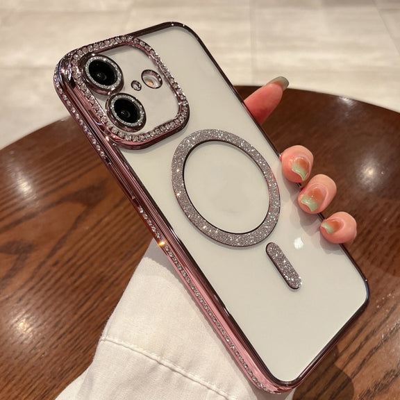 For iPhone 16 Diamond Plated MagSafe TPU Phone Case(Pink)