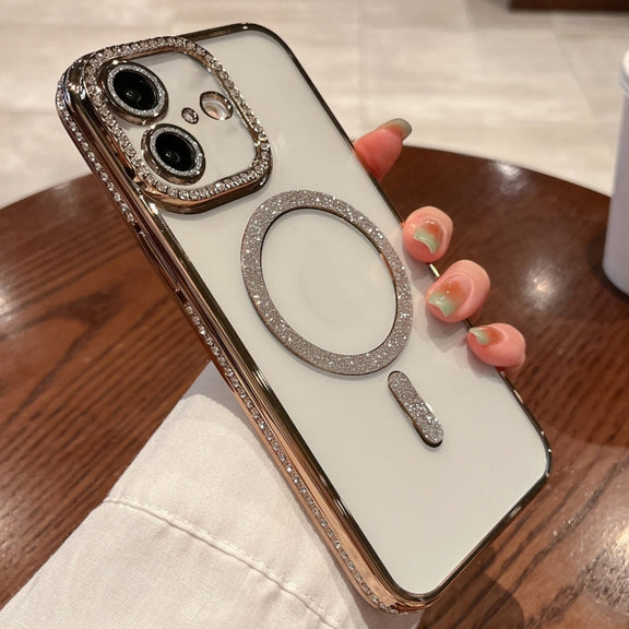 For iPhone 16 Diamond Plated MagSafe TPU Phone Case(Gold)