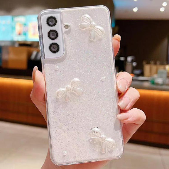 For Samsung Galaxy S25 5G Pearl Bow Glitter Epoxy TPU Phone Case(Three Knots)