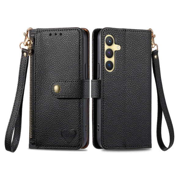 For Samsung Galaxy S24+ 5G Love Zipper Lanyard Leather Phone Case(Black)