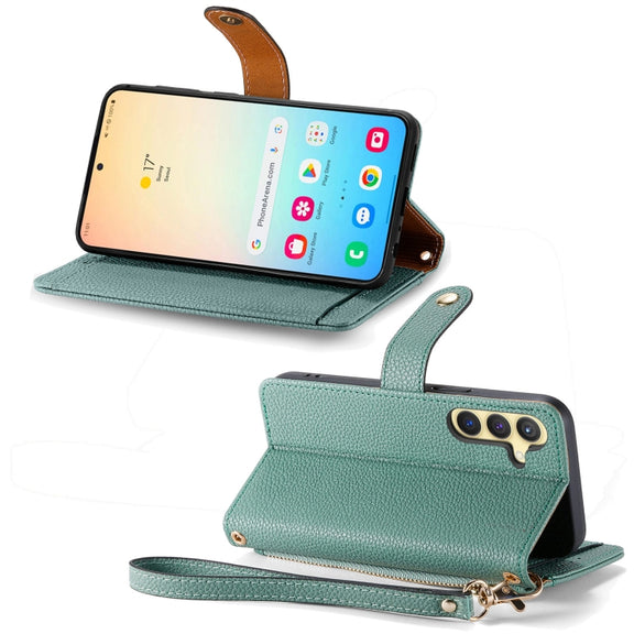 For Samsung Galaxy S24+ 5G Love Zipper Lanyard Leather Phone Case(Green)