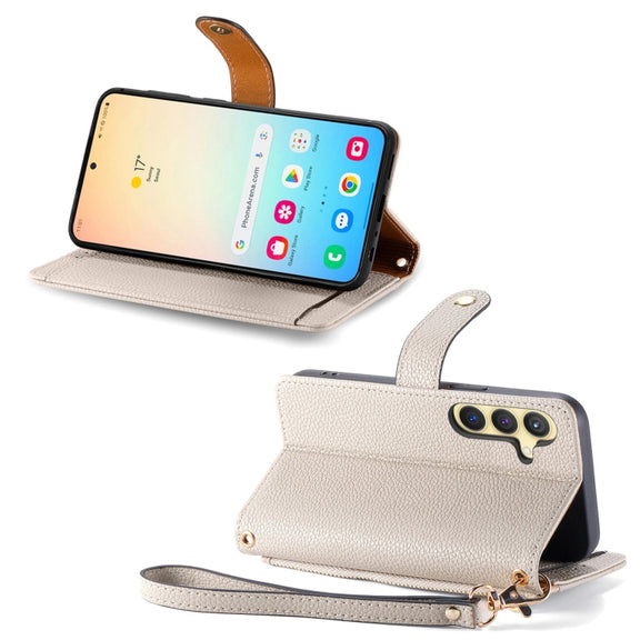 For Samsung Galaxy S24+ 5G Love Zipper Lanyard Leather Phone Case(Gray)