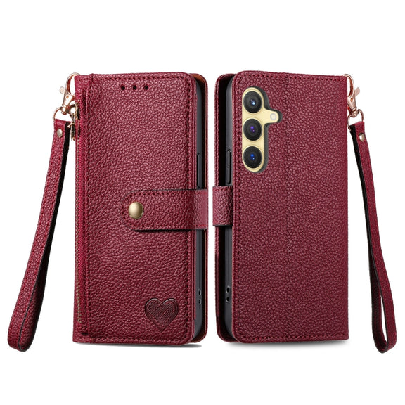 For Samsung Galaxy S24+ 5G Love Zipper Lanyard Leather Phone Case(Red)