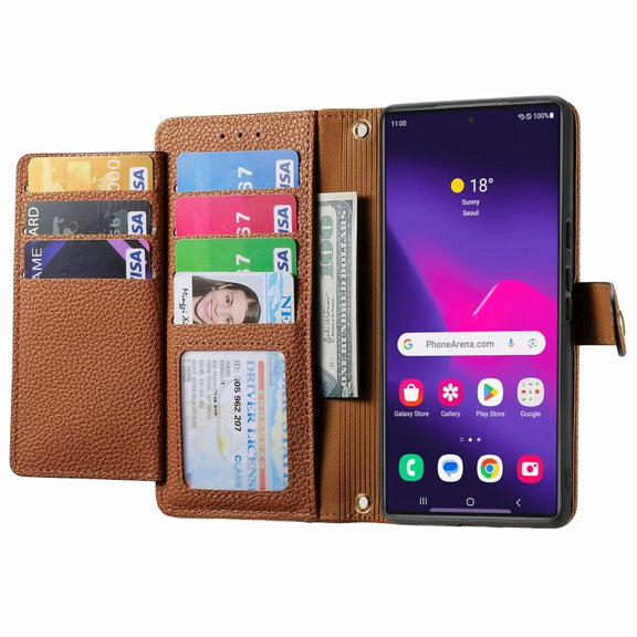 For Samsung Galaxy S24 Ultra 5G Love Zipper Lanyard Leather Phone Case(Brown)