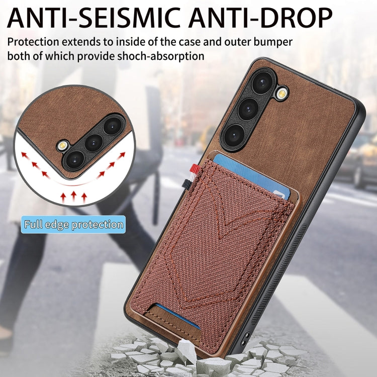 For Samsung Galaxy S25 5G Denim Texture Leather Skin Phone Case with Card Slot(Brown) - Galaxy S25 5G Cases by PMC Jewellery | Online Shopping South Africa | PMC Jewellery | Buy Now Pay Later Mobicred