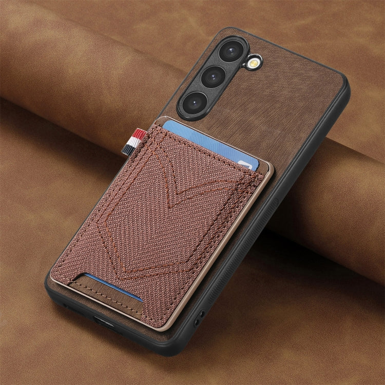 For Samsung Galaxy S25 5G Denim Texture Leather Skin Phone Case with Card Slot(Brown) - Galaxy S25 5G Cases by PMC Jewellery | Online Shopping South Africa | PMC Jewellery | Buy Now Pay Later Mobicred