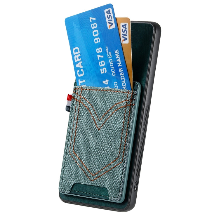 For Samsung Galaxy S25 5G Denim Texture Leather Skin Phone Case with Card Slot(Green)